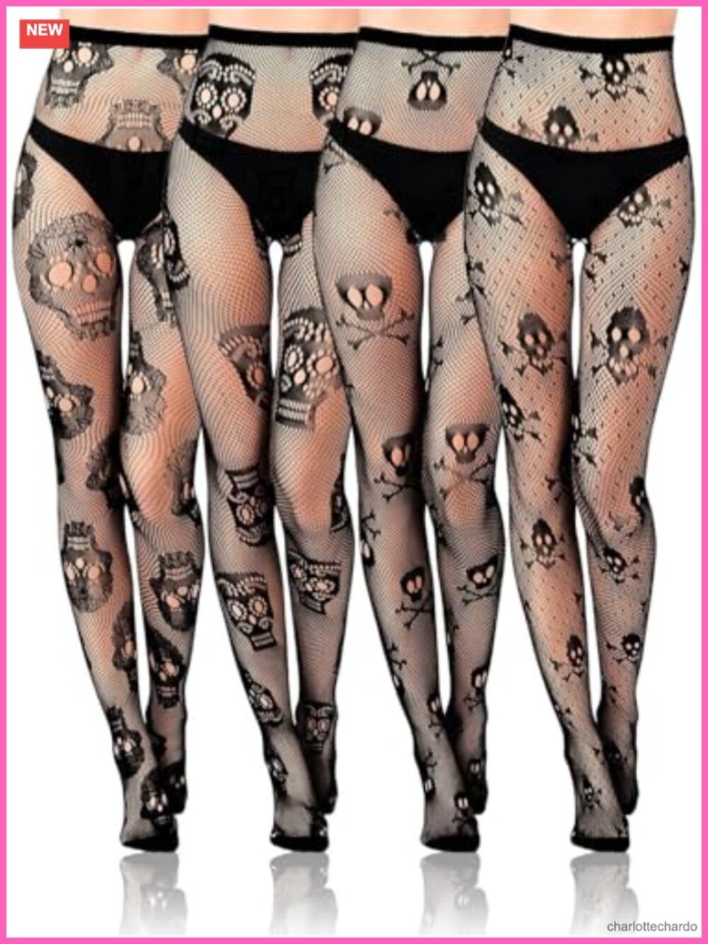 4 Pairs Fishnet Stockings for Women Halloween Skull Tights